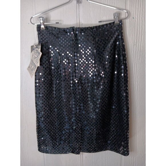 Vtg Granite Women's 8 Black Mirror Sparkle Skirt Knee Length Lined USA Made NWT - Picture 3 of 8